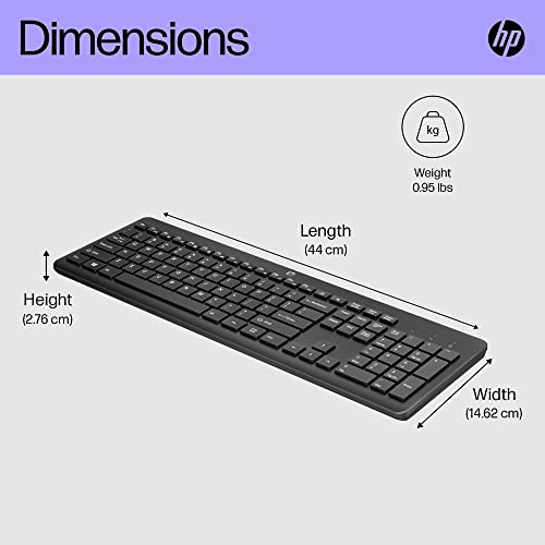 HP 230 Wireless Keyboard, quiet and comfortable keystrokes, Number Pad, QWERTY UK Layout, compatible with Windows PC, Chromebook, Laptop, Mac, Up to 16 Months Battery, USB dongle included