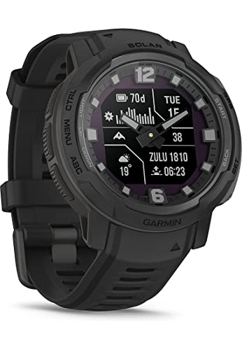Garmin Instinct Crossover Solar Tactical Hybrid Smartwatch, 45 mm, Solar Charging, Rugged Design and Super-Luminova Hands, 70 Days Runtime, 30 Multisport Apps, GPS, Tactical Functions (Black)