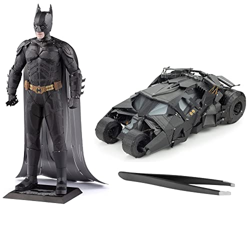 Metal Earth Premium Series 3D Metal Model Kits Batman Set of 2 - Dark Knight and Tumbler Bundle with Tweezers