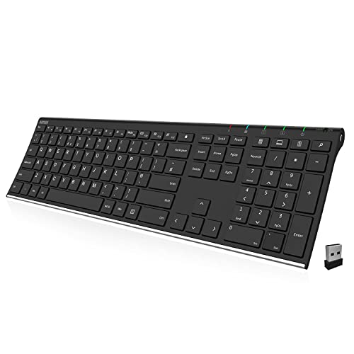 Arteck 2.4G Wireless Keyboard Stainless Steel Ultra Slim Full Size Keyboard with Numeric Keypad for Computer/Desktop/PC/Laptop/Surface/Smart TV and Windows 10/8/ 7 Built in Rechargeable Battery