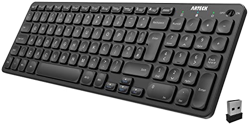 Arteck HW305-2 2.4G Wireless Keyboard Ultra Slim Full Size Keyboard with Numeric Keypad and Media Hotkey for Computer/Desktop/PC/Laptop/Surface/Smart TV and Windows 11/10 Built-in Rechargeable Battery
