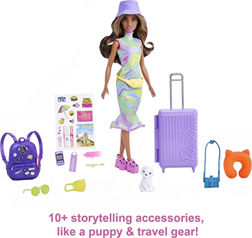 Barbie It Takes Two Doll & Accessories, Travel-Themed Set with Puppy, Working Suitcase, Sticker Sheet & 10+ Pieces