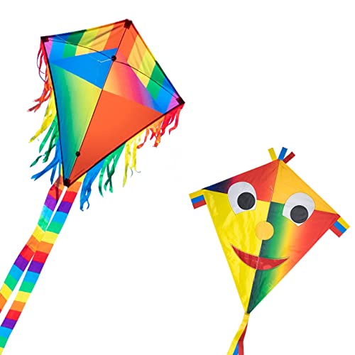 CIM Kite Set - Joker Eddy [2 Pcs Happy Joker/Maya Joker] - single line kite for children from the age of 3 years up - 65x74cm - incl. 80m kite string and 2x250cm striped tails