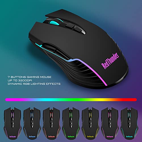 RedThunder K10 Wireless Gaming Keyboard and Mouse Combo, LED Backlit Rechargeable 3800mAh Battery, UK Layout Mechanical Feel Keyboard + 7D 3200DPI Mice for PC Gamer (Black)