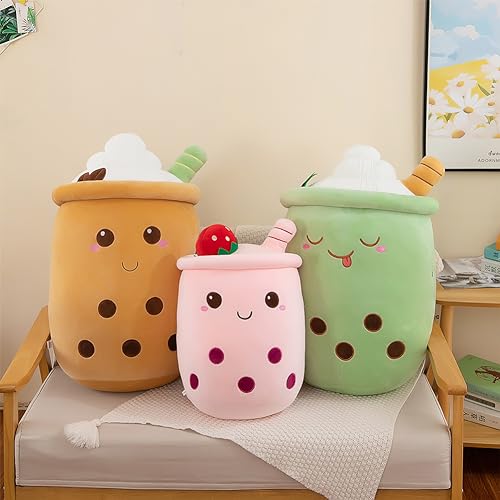 Bubble Tea Plush Pillows, Cute Boba Plushies Soft Toys Giant Boba Stuffed Animal pillow for Boba Lovers (Green, 35cm)