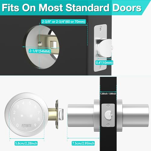 FITNATE Keypad Door Knob, Touch-Screen Digital Door Lock for Keyless Entry, Electronic Door Lock with Spare Keys, Easy to Operate and Install,15 User Passcode for Bedroom, Home and Office,Silver