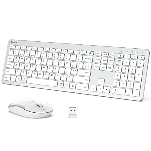 Wireless Keyboard and Mouse Set, iClever Keyboard and Mouse Rechargeable Full Size with Numeric Keypad, Energy Saving 2.4G USB Ultra Slim Silent Wireless Keyboard for Mac OS/Windows/Computer/Laptop