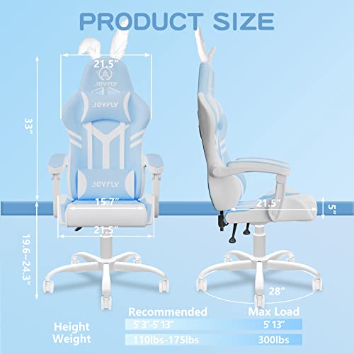 JOYFLY Kawaii Gaming Chair for Girls, Kawaii Computer Gamer Chair for Teens Adults Ergonomic PC Chair with Padded Armrests, and Lumbar Support (Light Blue)
