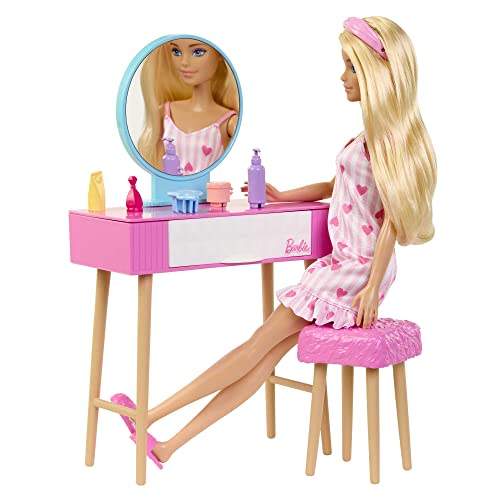 Barbie - Doll and Bedroom Playset, Barbie Furniture and 20+ Storytelling Accessories Including Robe and Kitten, HPT55