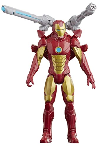 Marvel Avengers Titan Hero Series Blast Gear Iron Man Action Figure Toy, With Launcher, 2 Accessories and Projectile, Ages 4 and Up,Black,30 cm