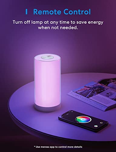 meross Smart Lamp Bedside, WiFi Lamp Support Apple HomeKit Alexa Google Assistant SmartThings, RGBWW Touch Lamp Dimmable Multicolour Voice Remote App Control (2.4GHz Only)