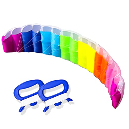 9KM DWLIFE Rainbow Stunt Kite,1.4m Dual Line Power Kite for Children and Adults,Sport Parafoil Parachute Kite with Kite String Handle,Outdoor Seaside Beach Toy