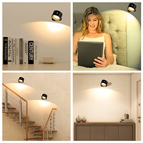 Wall Light Indoor, Wall Lamp Dimmable with Battery with USB Charging Port, Smart Wall Lamp Touch Control 3 Brightness Levels 16 Million Colours 360° Rotatable for Living Room (Black+Colorful Light)