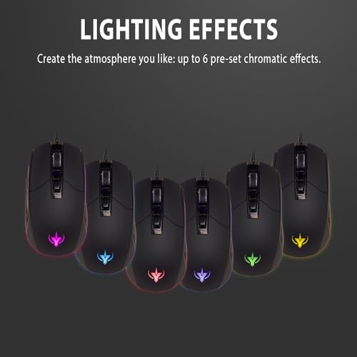 SPYCO Action MO-101, Ergonomic Gaming Mouse, 7200 DPI, RGB Light with 6 Chromatic Effects, Weight 123 Grams, 7 Programmable Buttons, Braided Wire