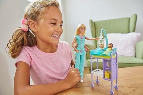 Barbie You Can Be Anything Doll, Baby Doctor Playset with Blonde Barbie Doll, 2 Baby Dolls, Doctor Accessories and Doll Accessories, Toys for Age 3 to 7, One Doll and Two Infant Dolls, GKH23