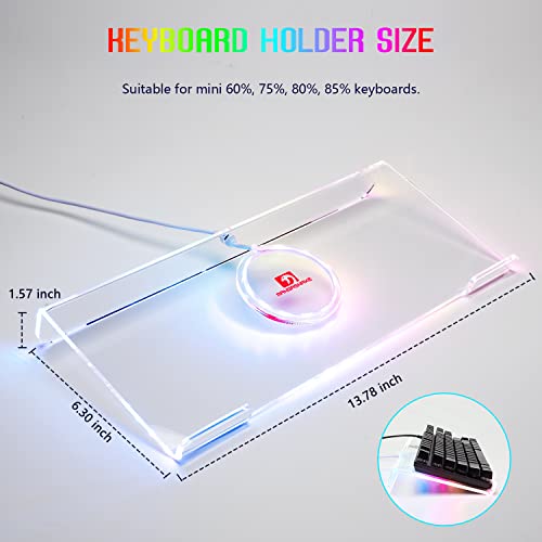 MAMBASNAKE Tilted PC Keyboard Stand, Ergonomic Computer Keyboard Holder for 60% 85% Mini Keyboard, 366 RGB LED Backlit Keyboard Riser, Premium Clear Acrylic Keyboard Tray for Gaming and Typing