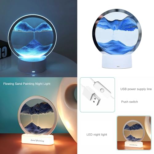 Smart Home Devices Ring 3D Moving Sand Art Desk Lamp 7.87 Inch 360° 15ml Rotating Decorative Creative Art Liquid Motion Living Room Bedroom Desk Lamp (Black, One Size)