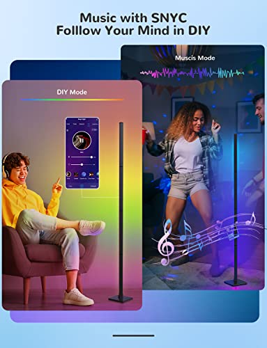 ibaye Smart LED Floor Lamp, RGB Corner Music and DIY Mode, Modern Standing Lamp with Alexa, Google Assistant WiFi APP, Color Changing Mood Lighting for Living Room, Bedroom (Black)