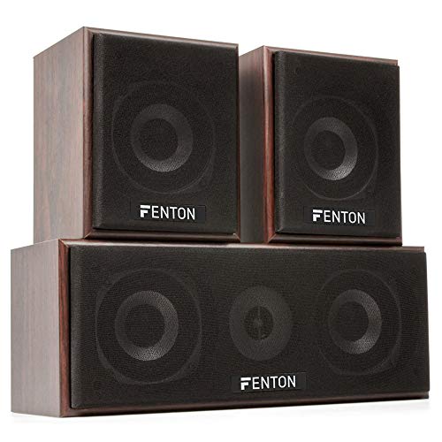 Fenton 5.1 Surround Sound Speaker System with Subwoofer and Home Cinema Theatre FM Radio Bluetooth Amplifier, Walnut Wood