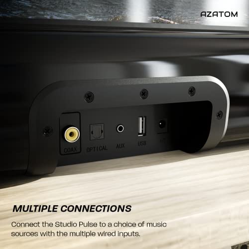 AZATOM Studio Pulse Soundbar, 100 Watts Home Theatre Speaker Built-in Dual Subwoofer ports, 3D Surround Sound, LED Display, Remote Control, Wall Mountable, Bluetooth wireless, Optical, AUX, RCA, USB