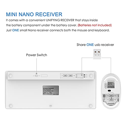 Compact Wireless Keyboard and Mouse Combo, 2.4G Portable Small Cordless Keyboard & Mouse Set UK QWERTY Layout for PC Computer Laptop, White and Silver