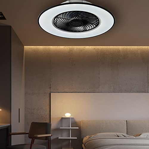 CHANFOK Ceiling Fan with Light - Modern Bladeless Ceiling Fan with Remote Control - Smart LED Dimmable Lighting Indoor Low Profile Ceiling Fan Flush Mount