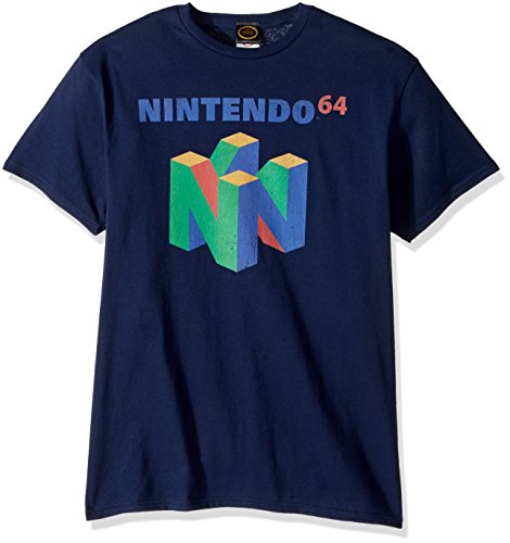 Nintendo Men's N64 Logo Short Sleeve T-Shirt, Navy, Large