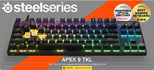 SteelSeries Apex 9 TKL - Mechanical Gaming Keyboard – Optical Switches – 2-Point Actuation – Compact Esports Tenkeyless Form Factor – Hotswappable Switches - English QWERTY Layout