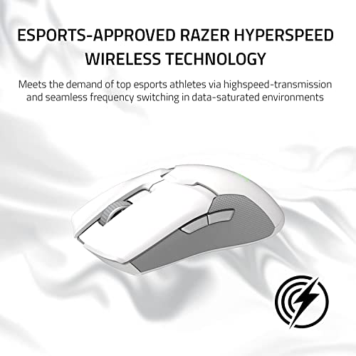 Razer Viper Ultimate with Charging Dock - Ambidextrous Esports Gaming Mouse Powered by HyperSpeed Wireless Technology (Focus+ 20K Optical Sensor, 74g Lightweight, RGB Chroma) Mercury White