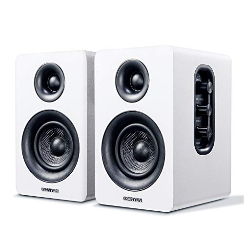 Sanyun SW208 3" Active Bluetooth 5.0 Bookshelf Speakers – 60W Carbon Fiber Unit - Built-in 24bit DAC - Dynamic 3D Surround Sound – 2.0 Computer PC Monitor Gaming Speakers (Pair, White)