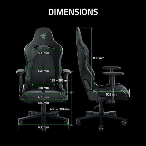 Razer Enki X - Gaming Chair with Integrated Lumbar Support (Desk/Office Chair, Multi-Layer Synthetic Leather, Foam Padding, Head Cushion, Height Adjustable) Black/Green