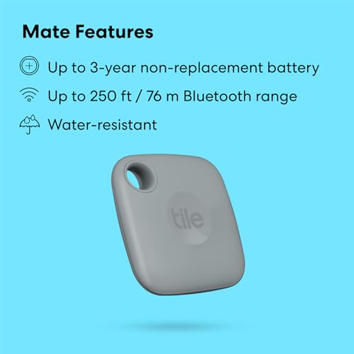 Tile Mate (2022) Bluetooth Item Finder, 1 Pack, 60m finding range, works with Alexa & Google Home, iOS & Android Compatible, Find your Keys, Remotes & More, Grey