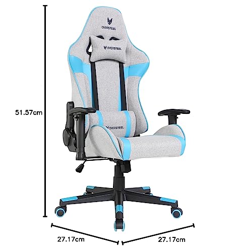 Oversteel - ULTIMET Professional Gaming Chair, Breathable Fabric, 2D Armrests, Height Adjustable, 180° Reclining Backrest, Gas Piston Class 3, Up to 120Kg, Gray/Blue