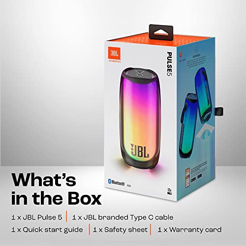 JBL Pulse 5 Portable Bluetooth Speaker with Light Show, 12h Play Time, IP67 Dustproof and Waterproof, Pair with other JBL Speakers using PartyBoost, Black