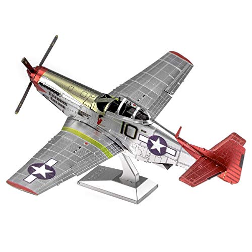 Metal Earth Fascinations Premium Series Tuskegee Airmen P-51D Mustang Red Tail 3D Metal Model Kit Bundle with Tweezers