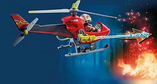 Playmobil 71195 City Action Fire Helicopter, Air-Based Playset with Firing Cannon, Fun Imaginative Role-Play, Playset Suitable for Children Ages 4+