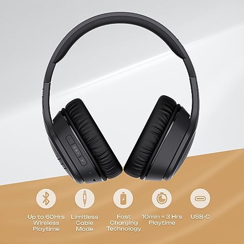 PowerLocus Wireless Headphones Over Ear, Bluetooth Headphones Over Ear, 50 Hours Playtime, Foldable Headphones with Built-in Microphone, Hi-Fi Stereo, Lightweight and Wired Mode for Phone Travel PC