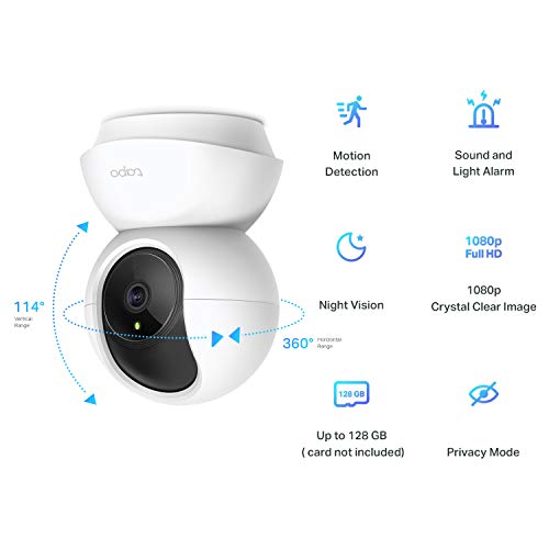 Tapo Pan/Tilt Smart Security Camera, Baby Monitor, Indoor CCTV, 360° Rotational Views, Works with Alexa&Google Home, No Hub Required, 1080p, 2-Way Audio, Night Vision, SD Storage, Device Sharing(TC70)