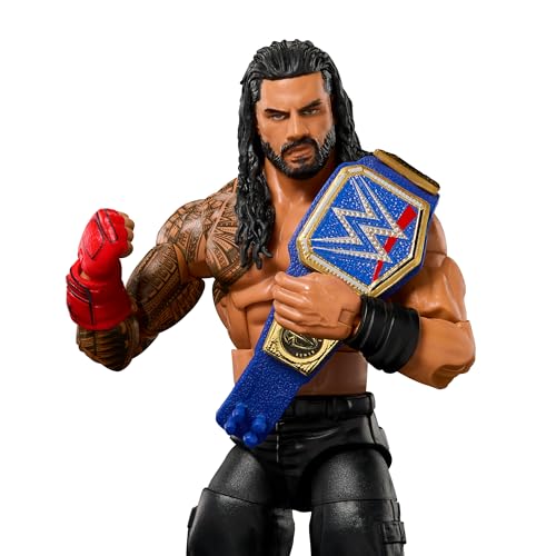 WWE Top Picks Elite Action Figure & Accessories Set, Roman Reigns 6-inch Collectible with Swappable Hands, Ring Gear & 25 Articulation Points, HWX34