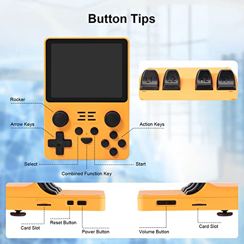 RGB20S Handheld Game Console with 20000 Games, 3.5 Inch IPS Screen, Open Source Arkos System, Portable Game Consoles for Adults and Kids, 16G+128G,Yellow