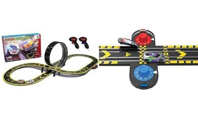 Micro Scalextric Sets for Kids Age 4+ - Law Enforcer Race Set - Mains Powered Electric Racing Track Set, Slot Car Race Tracks - Includes: 1x Race Set & 1x Ejector Lap Counter Accessory Pack