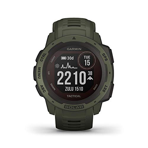 Garmin Instinct Solar Tactical, Solar-powered Rugged Outdoor Smartwatch with Tactical Features, Built-in Sports Apps and Health Monitoring, Moss Green