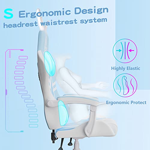 JOYFLY Kawaii Gaming Chair for Girls, Kawaii Computer Gamer Chair for Teens Adults Ergonomic PC Chair with Padded Armrests, and Lumbar Support (Light Blue)