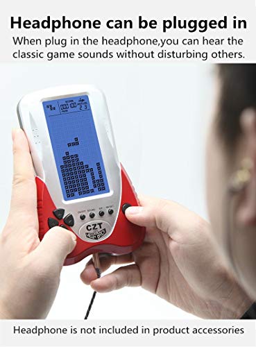 CZT Retro Brick Game Console Big Blue Backlight Screen Built-in 23 Games Tank Battle/Racing Can plug Headphone Nostalgic Puzzle Pocket Handheld Porable Machine Children's toys (Red)