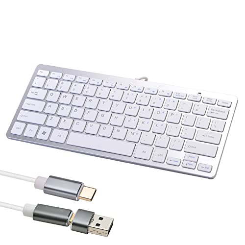 Powboro USB C Mini Keyboard Compact Small Slim Wired Keyboard USB-C Connection,Ultra Thin Design 78 Scissor Keys for Andriod, Computer, Laptop, PC,Desktop (White)