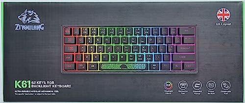 ZIYOU LANG K61 60% Percent Gaming Keyboard, Compact RGB Chroma Backlit STK61-Wired Mechanical Feel Membrane Keyboard, UK Layout Pro Mini 62 Keys, Waterproof, for PS4 XBOX PC Laptop Mac/Blue