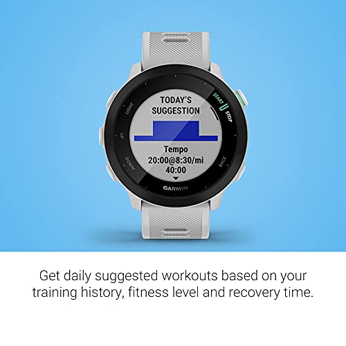 Garmin Forerunner 55 Easy to Use Lightweigh GPS Running Smartwatch, Running and Training Guidance, Safety and Tracking Features included, White