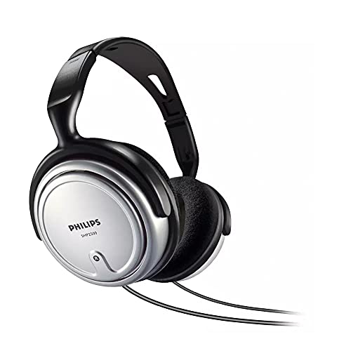 PHILIPS Audio SHP2500/10 Hi-Fi Headphones, TV Headphones with Long Cable (Excellent Sound, Sound Isolation, In-Cord Volume Control, Extra Long 6-m Cable) Silver/Black