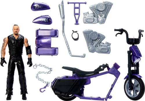 WWE Wrekkin' Action Figure & Toy Vehicle Set, Undertaker with Slamcycle Motorcycle with Lanching Action and Breakable Parts, HTR84