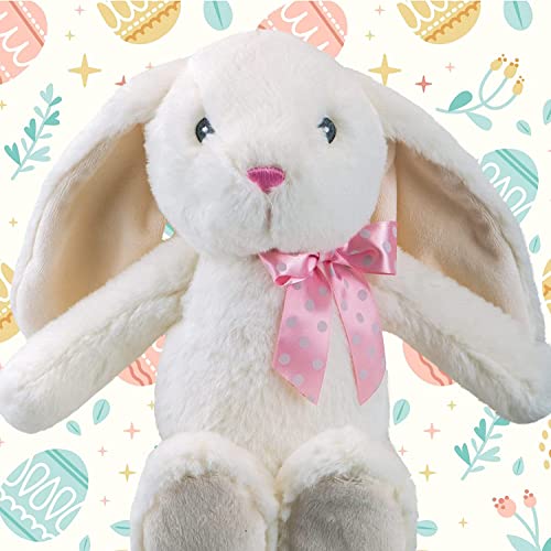 VFM - Cream Rabbit 23cm Plush With Pink Spotty Ribbon Bow - Super Soft Sitting Floppy Ears Embroidered Details Pippin Bunny Cuddly Toy